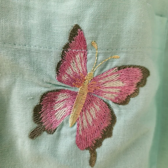 Quacker Factory Mint Green Shirt with Butterfly Embroidery - Picture 6 of 7